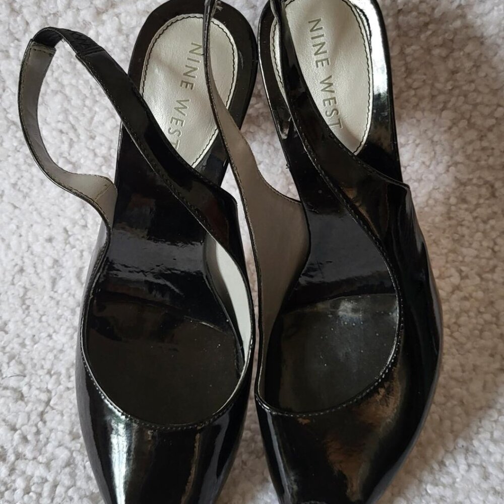 NINE WEST WOMEN BLACK PATENT-LEATHER SLINGBACK HEELS - SIZE 7